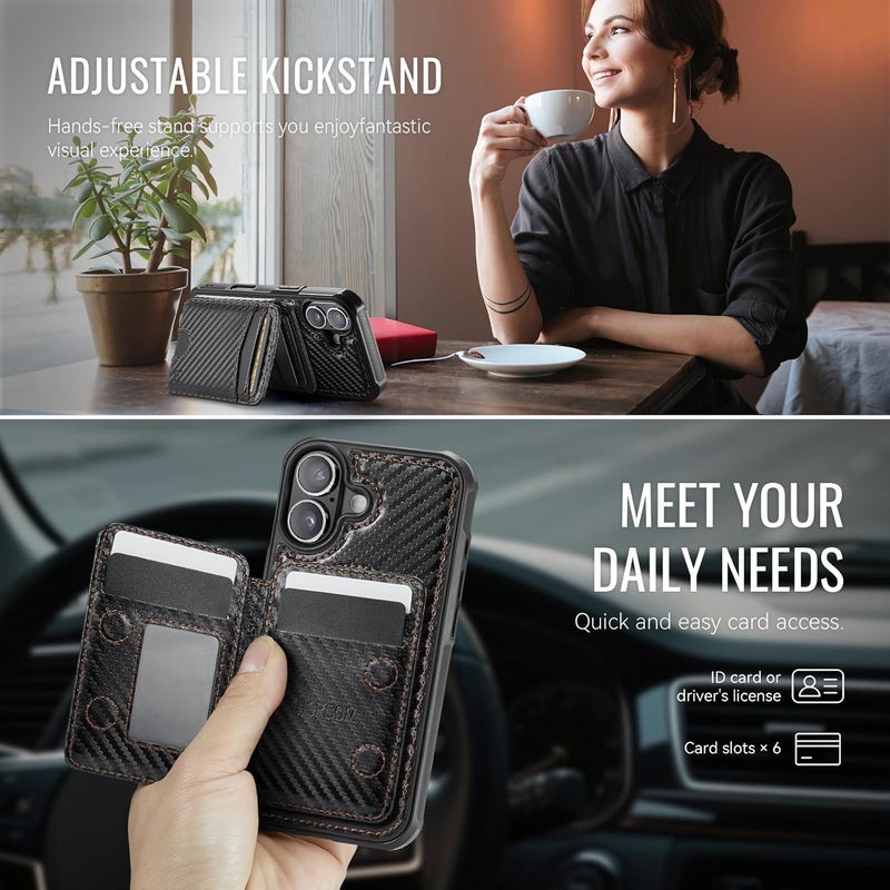 Usroom for iPhone 16 Plus Detachable Wallet Case with Card Holder, 2 in 1 RFID Blocking Credit Slots Kickstand Shockproof Phone Wallet for iPhone 16 Plus 6.7" Carbon Black - Image 5